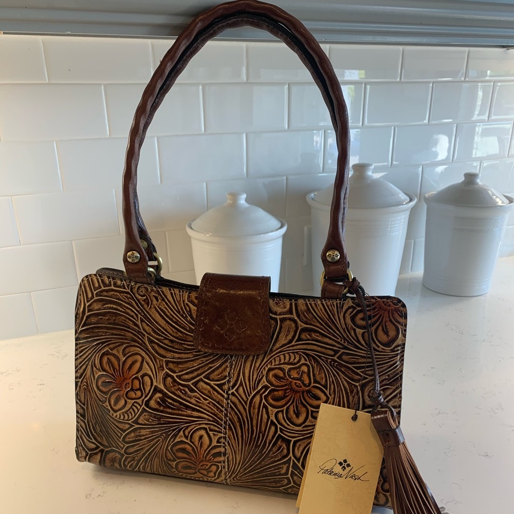 Patricia Nash Brown Embossed Leather Shoulder Bag